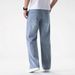 Relaxed Fit Casual Jeans For Men & Women - Comfortable Cotton Denim Pants With Washed Finish, Straight Leg & Multiple Pockets (Light Blue)_mkmklike.com
