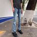 Men's Clothing Cleanfit 517 Men's Blue Denim 3.0 3D Whiskers Jeans Washed Slightly Flared Slim Fit Long Pants_mkmklike.com