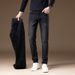 Autumn Winter Fleece Lined Thickened Premium Black Gray Simple Denim Slim Fit Stretch Versatile Light Luxury Small_mkmklike.com
