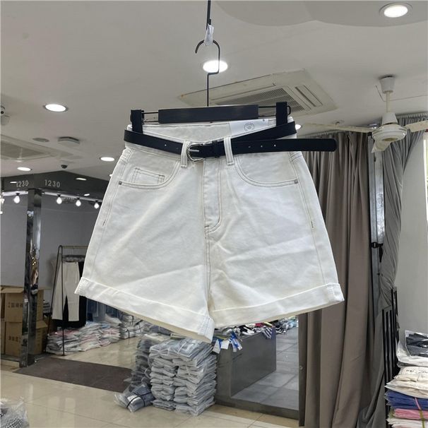 Women's Chic High-Waisted Denim Shorts – Rolled Hem, Wide-Leg & Breathable For Summer Casual Wear_mkmklike.com