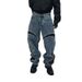 Men's Casual Washed Distressed Denim Pants Midweight Cotton Embroidered Leather Patchwork Loose Straight Leg Black Wide Leg Jeans_mkmklike.com
