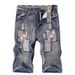 Men's Slim Fit Denim Shorts Mid Length Ripped And Patched Straight Leg Distressed Summer Style_mkmklike.com