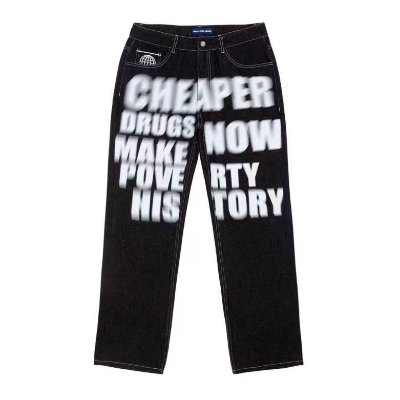 Men's Clothing New Style Letter Print Retro Casual Pants Loose Basic Jeans Couple Fashion Simple Straight Pants_mkmklike.com