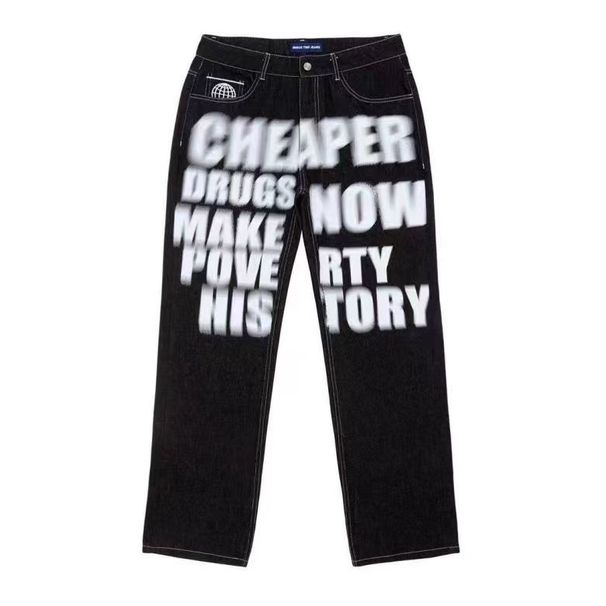 Men's Clothing New Style Letter Print Retro Casual Pants Loose Basic Jeans Couple Fashion Simple Straight Pants_mkmklike.com