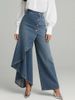 Women's Clothing Irregular Ruffled Solid Color Casual Denim Straight Leg Wide Leg Pants Button Down Frame Women's Clothing_mkmklike.com