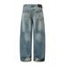 Men's & Women's Vintage Washed Straight-Leg Jeans | High Waist Loose Fit Streetwear Pants | Distressed Denim With Cuffed Hem For Casual Outfits_mkmklike.com