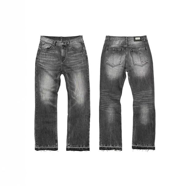Men's Clothing Lightning Flower Three Dimensional Wrinkled Heavy Wash Loose Bootcut Jeans_mkmklike.com