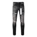 Men's American High Street Fashion Distressed Washed Black Gray Damaged Holes Stretch Skinny Button Fly Ripped Jeans_mkmklike.com