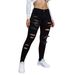 Women's Clothing Skinny Jeans With Ripped Details Black Ripped Skinny Jeans With Belt Loops - High Waist Stretch Denim Pants For Street Fashion_mkmklike.com