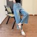 Plus Size Women's Summer New Straight-Leg Jeans Slimming For Chubby Sisters Pear-Shaped Body Loose Fit Petite Wide-Leg_mkmklike.com