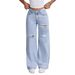 Women's High Street Ripped Straight Leg Jeans - Loose Fit Vintage Washed Denim Pants For Casual & Everyday Wear_mkmklike.com