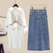 Chicco Plus Size Women's Autumn New Set Stylish Shirt Camisole Slimming Denim Skirt Three-Piece Trendy Outfit_mkmklike.com
