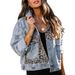 Women's Long Sleeve Denim Jacket Spring Style Leopard Print Patchwork Relaxed Everyday Wear Comfortable Feshion_mkmklike.com