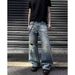 Men's Slim Fit Ripped Jeans Edgy Style American High Street Design Slightly Flared Trendy Brand Versatile Straight Leg Pants_mkmklike.com