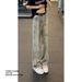 American Retro-style Splatter-paint Cat Scratch For Men, Spring Autumn, Washed And Distressed, Trendy Loose Straight-leg_mkmklike.com
