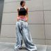 Women's clothing street washed distressed all-match cigarette bell-bottom pants Low-waist wide-leg drape loose slim jeans_mkmklike.com