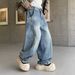 Vintage Distressed Bamboo Knot Wide Leg Jeans For Men & Women – Retro Blue Relaxed Fit High Waist Straight Denim Pants_mkmklike.com