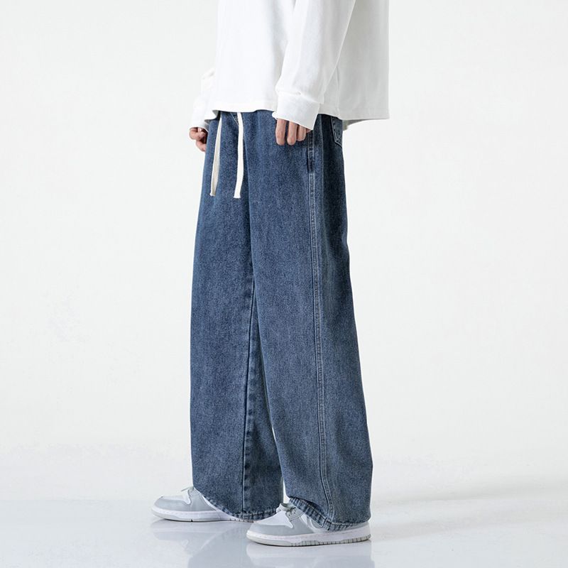 Men's Straight Leg Jeans Versatile Blue Grey Loose Fit Wide Leg Pants Trendy Archer0603 Casual Denim_mkmklike.com