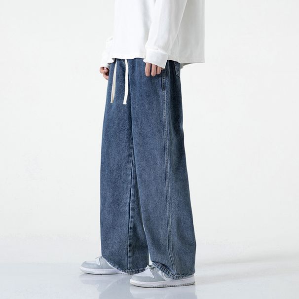 Men's Straight Leg Jeans Versatile Blue Grey Loose Fit Wide Leg Pants Trendy Archer0603 Casual Denim_mkmklike.com