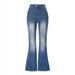 Women's Stretchy Distressed Jeans European American Style Cross Border Whiskers Slightly Flared Casual Denim with Frayed Edges_mkmklike.com