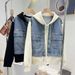 Vintage-Inspired Patchwork Denim Jacket With Hood – Oversized Baseball Silhouette (One Size, Beige/Black Wash)_mkmklike.com