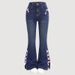 Women's Bow Tie Flare Jeans - High Waisted Stretch Denim Pants For Casual & Office Wear (Dark Blue, S-xxl)_mkmklike.com
