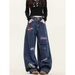 "Embroidered Patchwork Jeans – Oversized Streetwear Style | Unisex Baggy Fit With Multi-Pocket Design"_mkmklike.com