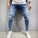 Men's Slim Fit Stretch Jeans – Tapered Ankle-Length Denim Pants (S-4xl, Dark Blue/Light Blue/Black/Gray, Mid-Rise, Zip Fly)_mkmklike.com