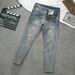 Men's Distressed Slim Fit Jeans With Paint Splatter & Patchwork Detail - Vintage Blue Denim Pants For Casual Streetwear_mkmklike.com