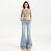 Light Blue Flared Jeans For Women, Low-waisted Slimming Floor-length Pants, Black And White Wholesale_mkmklike.com