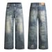 LKTM Men's Retro Washed Distressed Whiskered Loose Fit Jeans Unisex Vintage Style_mkmklike.com