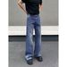 Vintage Washed Denim Jeans For Men – Distressed Paint Splatter Retro Straight Leg Pants (Blue, S-3XL, Relaxed Fit)_mkmklike.com