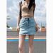 K New Denim Short Skirt With High Waist For Slimming, Spicy Girl With Hip Hugging Half Body Skirt_mkmklike.com