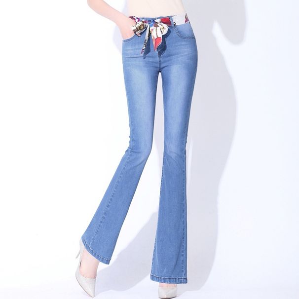 Spring 2025 New High-Waisted Micro-Flare Jeans For Women, Plus Size, Stretchy, Slimming, Straight-Leg Flare Wide-Leg_mkmklike.com