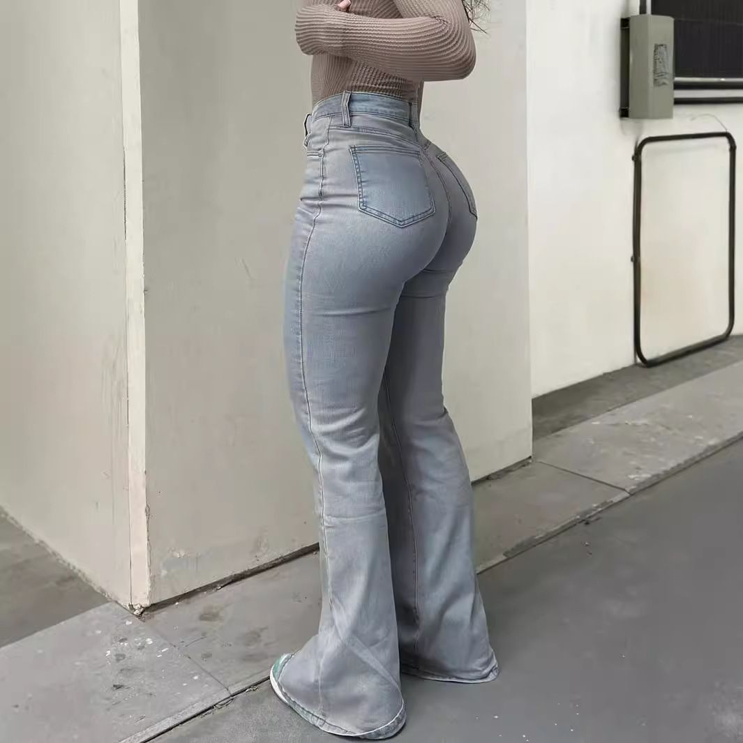 "Classic Straight Leg Jeans For Women – Comfortable Cotton Work Pants, American Casual Style (Light Blue/Dark Blue, S-XXL)"_mkmklike.com