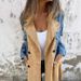 Women’s Loose-Fit Denim Jacket – Lapel Long Sleeve Mid-Length Coat With Splicing Design (S-5XL, Black/Navy Blue)_mkmklike.com
