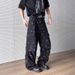 Full-printed Tooling Jeans Men's Summer American Trendy Brand Niche Straight Loose Design Pleated Paratrooper Wide-leg Pants_mkmklike.com