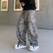 Men's Clothing Vintage Leopard Print Flared Jeans – 90s Streetwear Distressed Denim With Raw Hem & Splatter Wash (Unisex Oversized Fit, Non-Stretch)_mkmklike.com