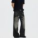 Unisex Vintage Washed Denim Jeans Straight Leg American Retro High Street Style With Subtle Whiskering_mkmklike.com