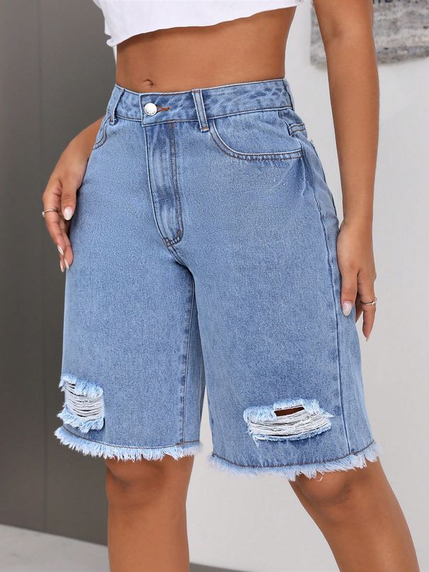 Women's Clothing INS Casual All Match Ripped Jeans Shorts_mkmklike.com