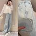 Spring New Women's Rhinestone Studded Vintage Washed Jeans European Style Heavy Duty Loose Fit Slimming Straight Leg Pants_mkmklike.com