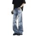 Men's Graffiti Print Distressed Jeans – Vintage Washed Denim Pants With Streetwear Style For Hip-Hop & Urban Fashion_mkmklike.com