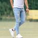 Men's Slim Fit Ripped Jeans Mid Rise Stretch Skinny Long Pants European American Style Washed Jeans For Men_mkmklike.com