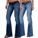 High Waist Vintage Denim Flare Pants For Women – Retro Workwear Style, Slim Fit, Stretch Comfort, Fashionable Bell Bottoms (Deep Blue, Light Blue)_mkmklike.com