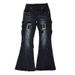 Women's Heavy Duty Flared Jeans With Laces Loose Straight Leg Washed_mkmklike.com