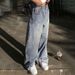 Women's Washed Wide-Leg Jeans - Ultra-Long Flowy High Waist Straight Leg Pants For Casual & Office Wear (Navy Blue/Black, Xs-Xxl)_mkmklike.com