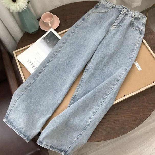 Trendy Girl Closet Straight High Waist Jeans For Female Students 2025 New Korean Loose Retro Wide Leg BF HyunA Style Floor-Length Pants_mkmklike.com