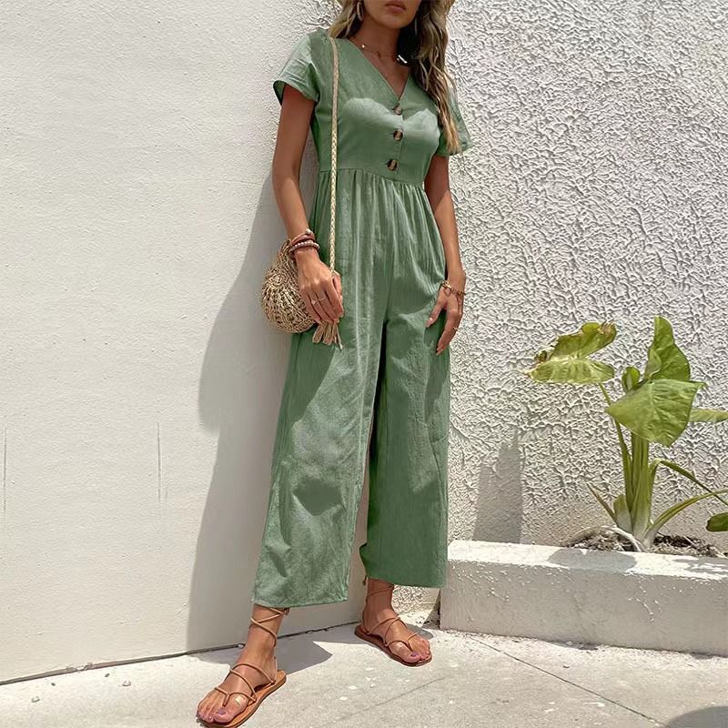 Women's casual commuting nine-point pants summer wide-leg jumpsuit women_mkmklike.com