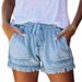 Women's Clothing Elastic Waist Drawstring Casual High Waist Slimming Denim Shorts_mkmklike.com