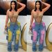 Women's Autumn/Winter Fashion Washed Distressed Denim Jeans Loose Stretch Patchwork Two Piece Trousers_mkmklike.com